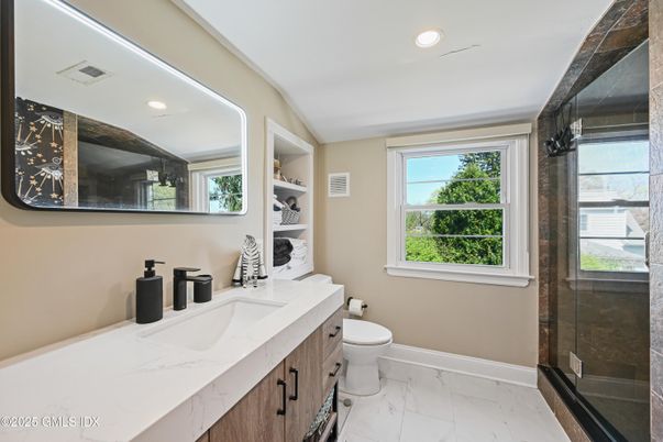 Bathroom, Glass Shower, Interior, Marble, Recessed Lighting