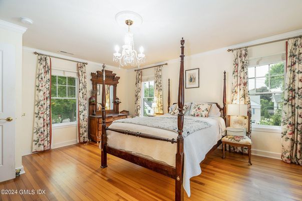 Bedroom, Chandelier, Interior, Wood Texture Flooring