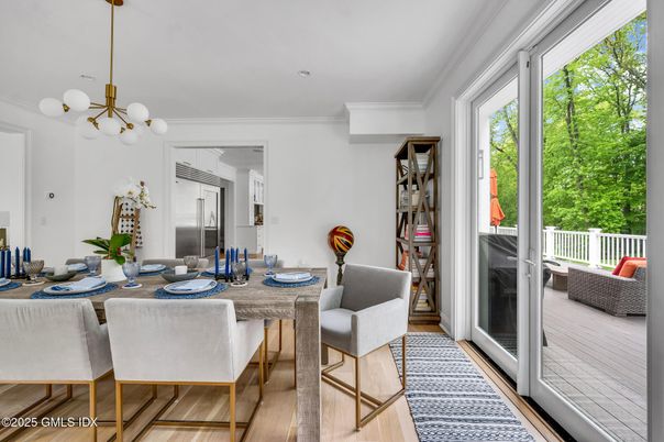 Dining room, Interior, Pendant Lights, Recessed Lighting, Wood Texture Flooring