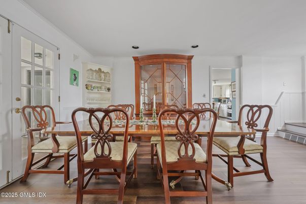 Dining room, Interior, Recessed Lighting, Wood Texture Flooring