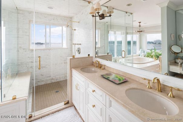 Bathroom, Dual Sink Vanities, Glass Shower, Interior, Recessed Lighting, Water