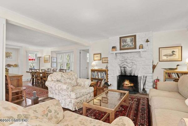 Dining room, Fireplace, Interior, Living room, Stone Walls