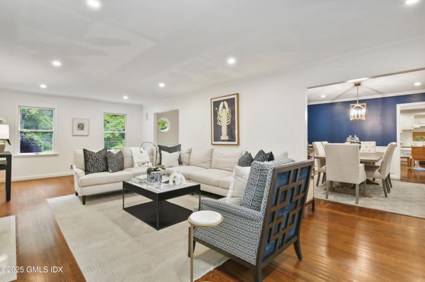 Dining room, Interior, Living room, Pendant Lights, Recessed Lighting, Wood Texture Flooring