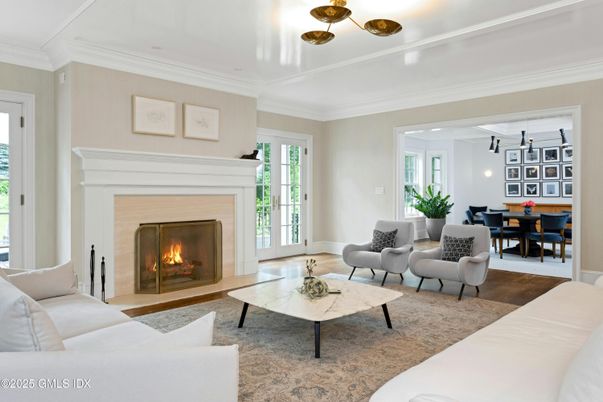 Dining room, Fireplace, Interior, Living room, Pendant Lights, Wood Texture Flooring