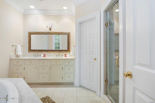 Bathroom, Dual Sink Vanities, Glass Shower, Interior, Recessed Lighting