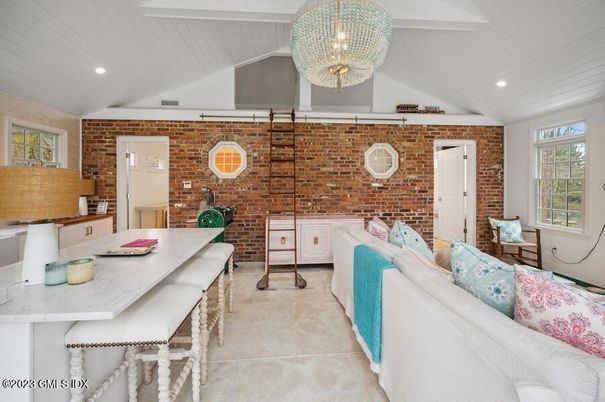 Chandelier, Interior, Living room, Recessed Lighting, Stone Walls