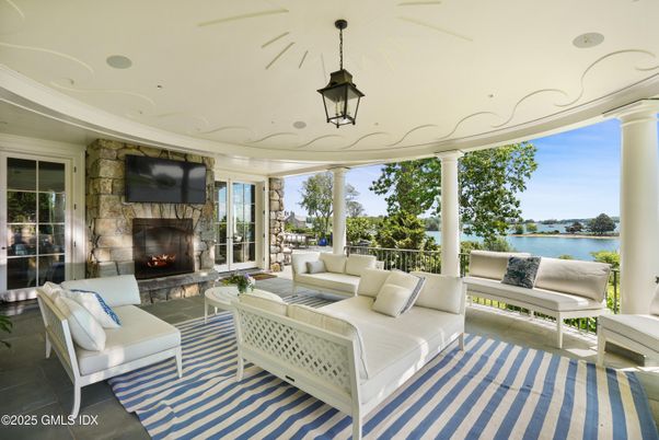 Fireplace, Interior, Living room, Pendant Lights, Stone Walls, Water