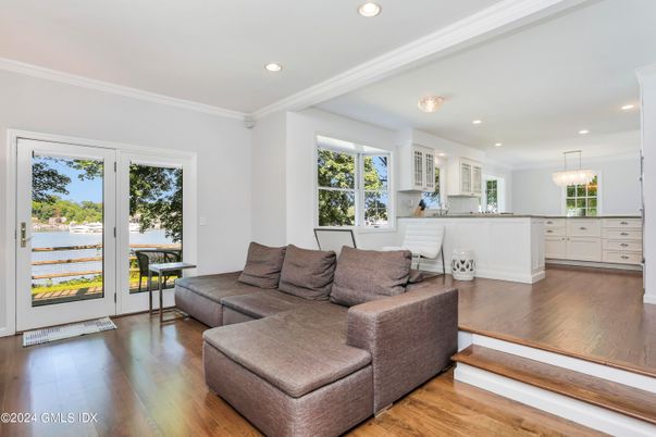 Chandelier, Interior, Kitchen, Living room, Recessed Lighting, Water, Wood Texture Flooring