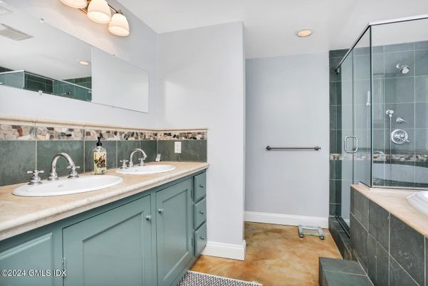 Bathroom, Dual Sink Vanities, Glass Shower, Interior, Recessed Lighting