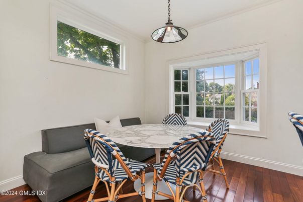 Dining room, Interior, Pendant Lights, Wood Texture Flooring