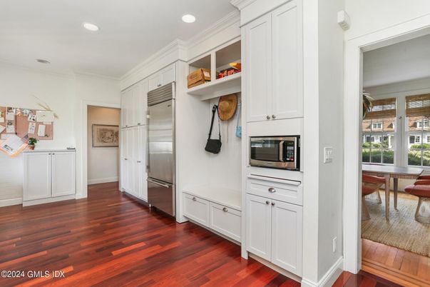 Dining room, Interior, Recessed Lighting, Wood Texture Flooring