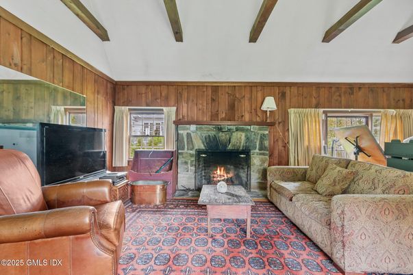 Fireplace, Interior, Living room, Wooden Beams, Wooden Walls