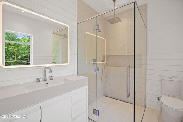 Bathroom, Glass Shower, Interior, Recessed Lighting