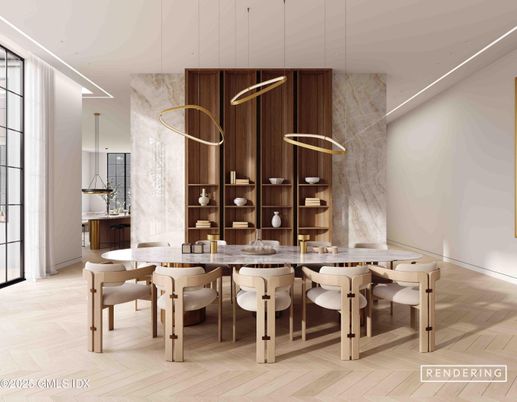 Dining room, Interior, Pendant Lights, Wood Texture Flooring