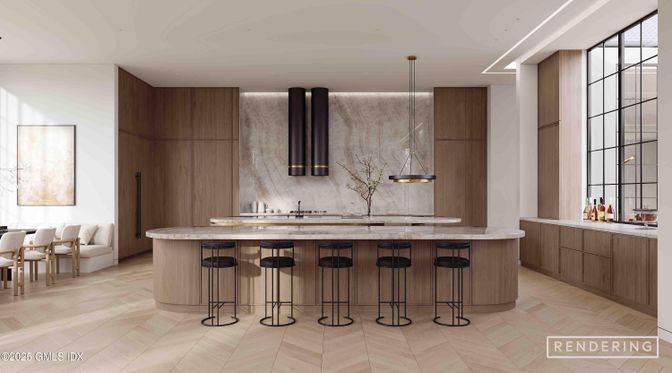 Interior, Kitchen, Marble Walls, Wood Texture Flooring