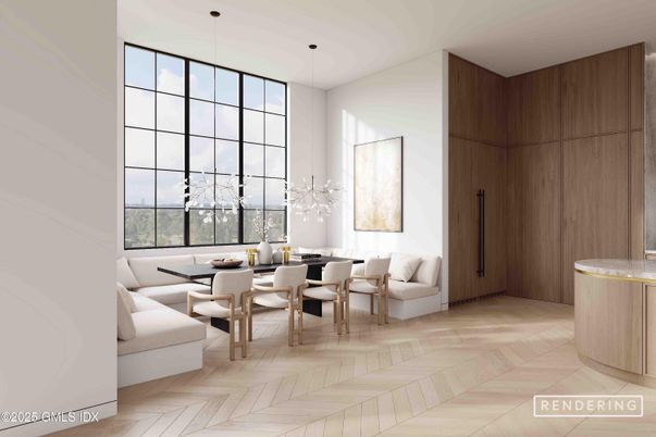 Dining room, Interior, Pendant Lights, Wood Texture Flooring