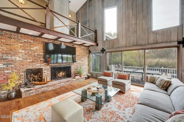 Fireplace, Interior, Living room, Stone Walls, Wood Texture Flooring