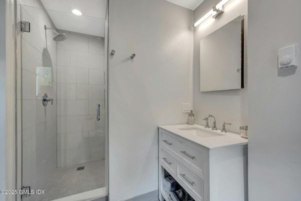 Bathroom, Glass Shower, Interior, Recessed Lighting