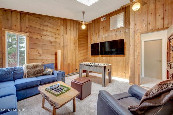 Game Room, Interior, Living room, Pendant Lights, Wooden Walls