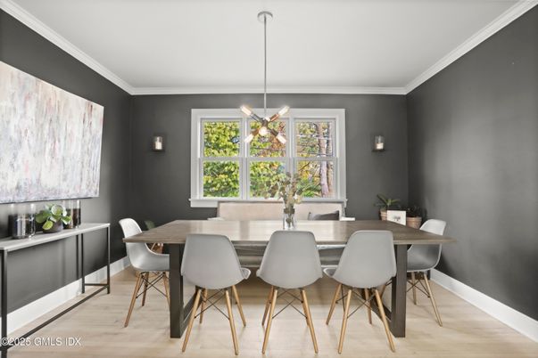 Dining room, Interior, Pendant Lights, Wood Texture Flooring
