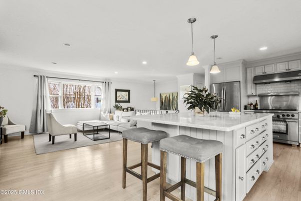 Interior, Kitchen, Living room, Pendant Lights, Recessed Lighting, Stainless Steel Appliances, Wood Texture Flooring