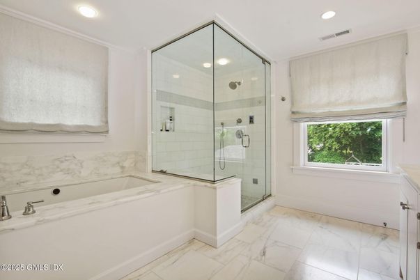 Bathroom, Glass Shower, Interior, Marble, Recessed Lighting