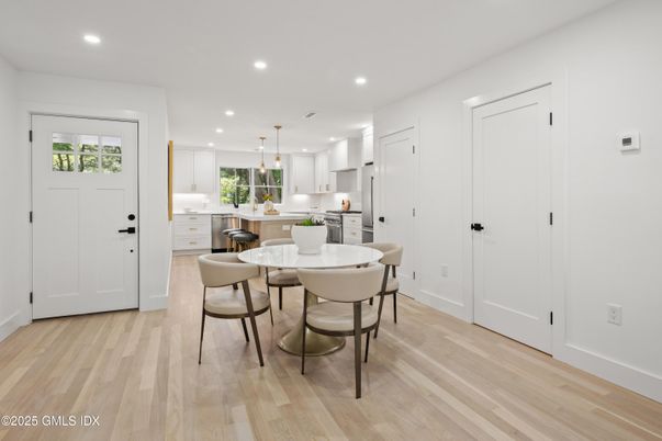 Dining room, Interior, Kitchen, Recessed Lighting, Wood Texture Flooring