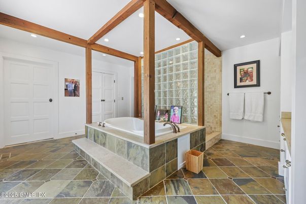 Bathroom, Interior, Recessed Lighting, Wooden Beams