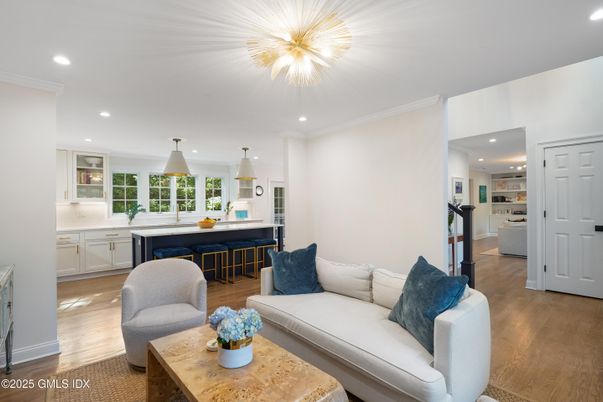 Interior, Living room, Pendant Lights, Recessed Lighting, Wood Texture Flooring