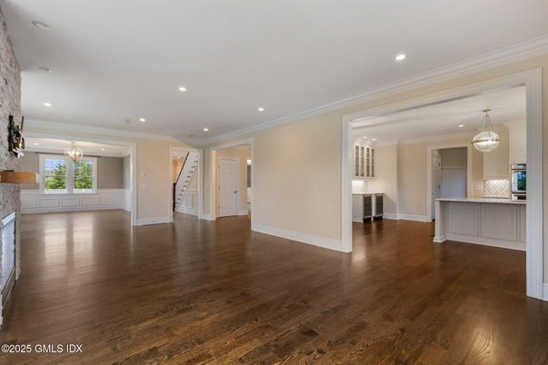 Empty room, Interior, Pendant Lights, Recessed Lighting, Wood Texture Flooring