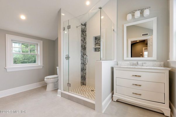 Bathroom, Glass Shower, Interior, Recessed Lighting