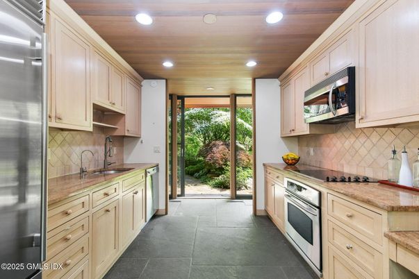 Interior, Kitchen, Recessed Lighting, Stainless Steel Appliances, Wooden Ceilings