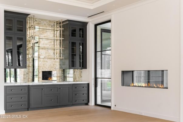 Fireplace, Interior, Recessed Lighting, Wood Texture Flooring
