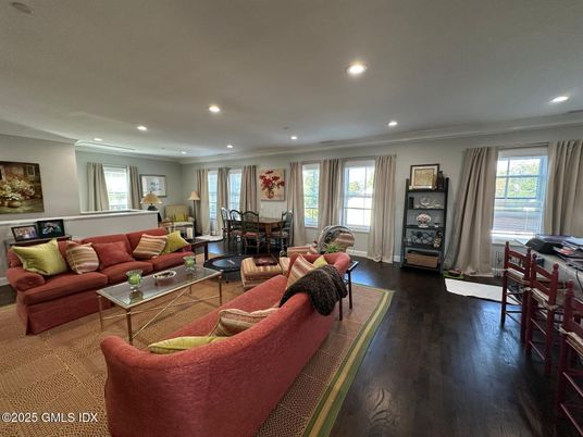 Dining room, Interior, Living room, Recessed Lighting, Wood Texture Flooring