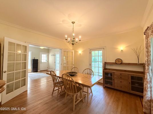 Chandelier, Dining room, Interior, Wood Texture Flooring