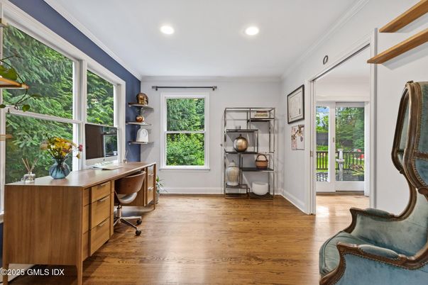 Home Office, Interior, Recessed Lighting, Wood Texture Flooring