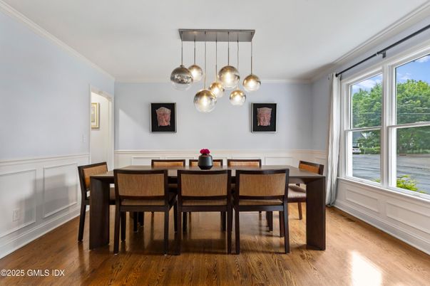 Dining room, Interior, Pendant Lights, Wood Texture Flooring