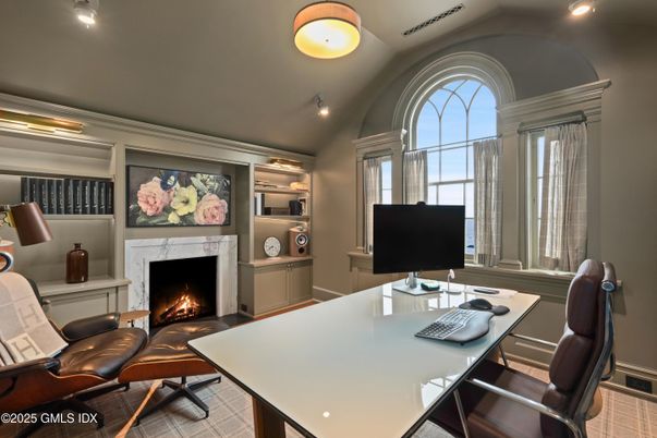Fireplace, Home Office, Interior, Recessed Lighting