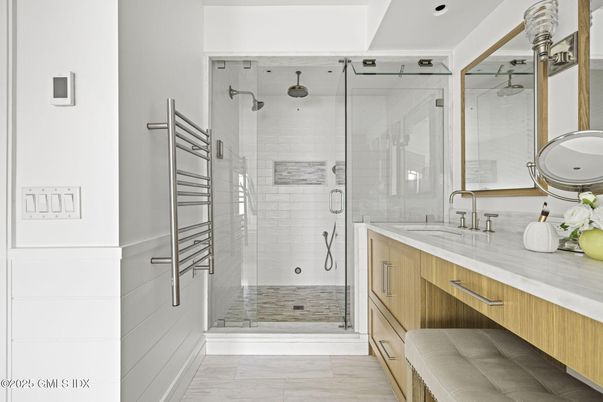 Bathroom, Dual Sink Vanities, Glass Shower, Interior, Recessed Lighting
