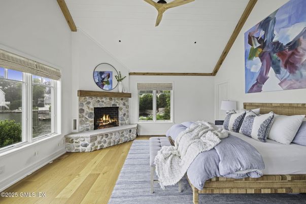 Bedroom, Fireplace, Interior, Wooden Beams, Wood Texture Flooring