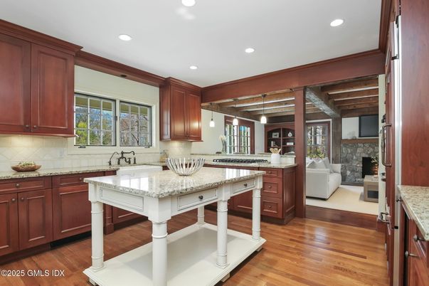 Interior, Kitchen, Living room, Pendant Lights, Recessed Lighting, Wooden Beams, Wood Texture Flooring