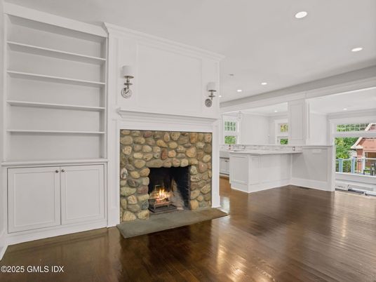 Fireplace, Interior, Recessed Lighting, Wood Texture Flooring