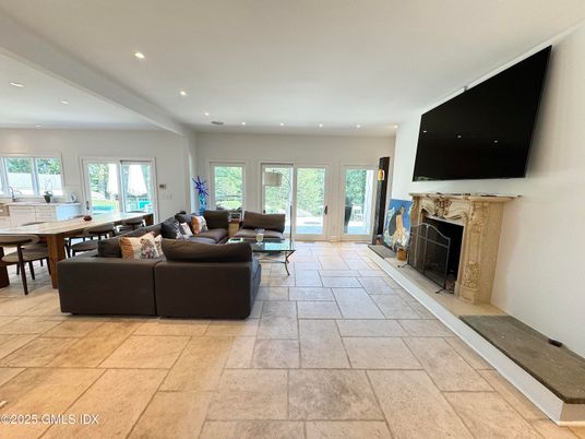 Dining room, Fireplace, Interior, Living room, Recessed Lighting