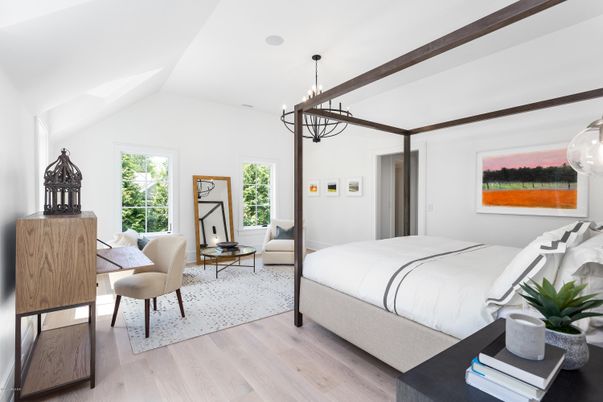 Bedroom, Chandelier, Interior, Pendant Lights, Wood Texture Flooring