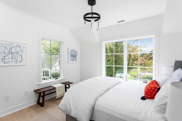Bedroom, Interior, Pendant Lights, Wood Texture Flooring