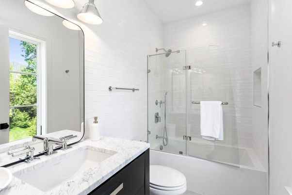 Bathroom, Glass Shower, Interior, Recessed Lighting