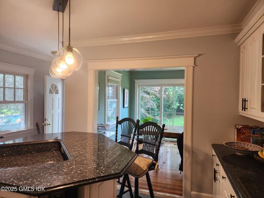 Dining room, Interior, Pendant Lights, Wood Texture Flooring