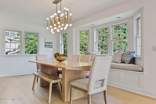 Dining room, Interior, Pendant Lights, Wood Texture Flooring