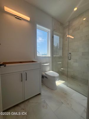 Bathroom, Glass Shower, Interior, Marble, Recessed Lighting