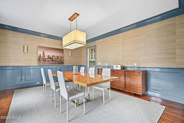 Dining room, Interior, Pendant Lights, Wood Texture Flooring